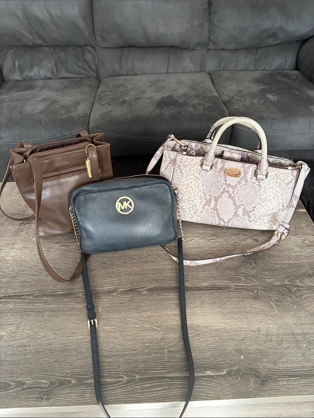 Michael Kors Black Crossbody, snake skin shoulder bag , unbranded brown tote
